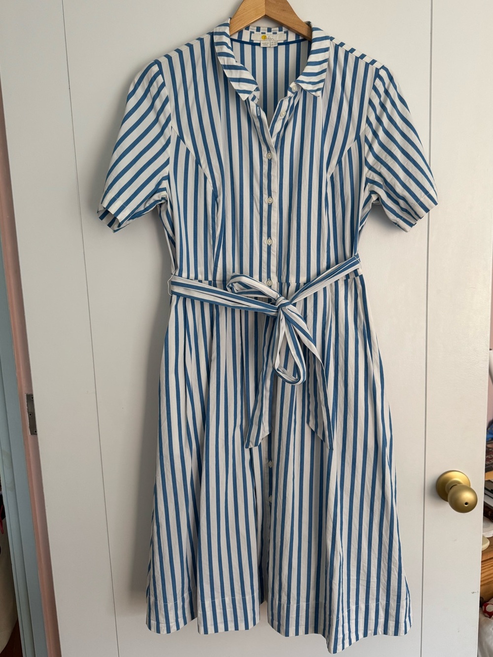 Biden Striped Blue and White Shirt Dress with Tie Belt 12